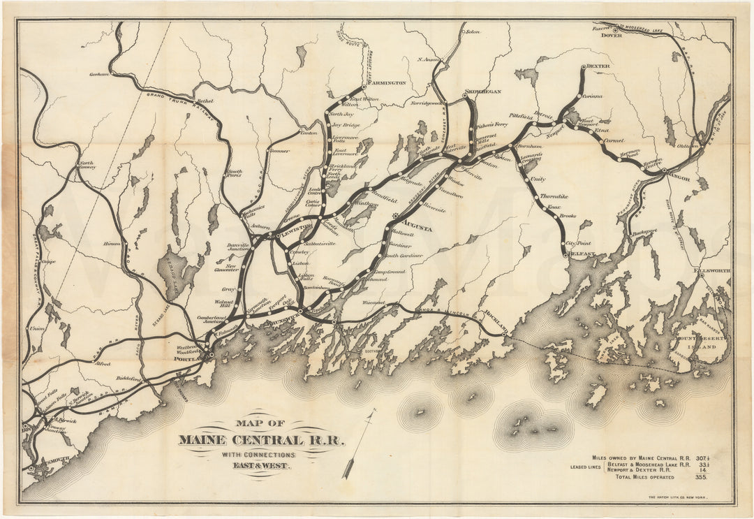 Maine Central Railroad with Connections East & West 1879