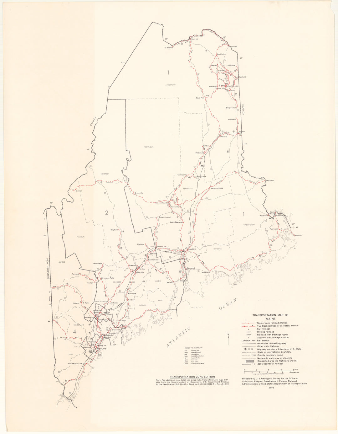 Maine Transportation Map 1975: Zone Edition