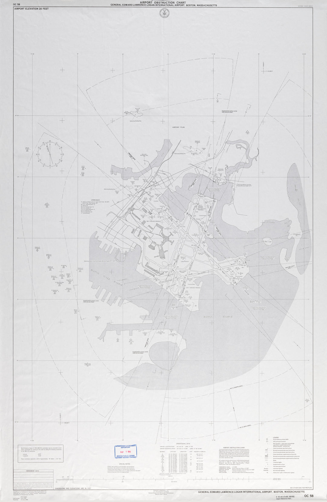Logan International Airport, Boston, Massachusetts Airport Obstruction Chart (OC 58) 1992 Map