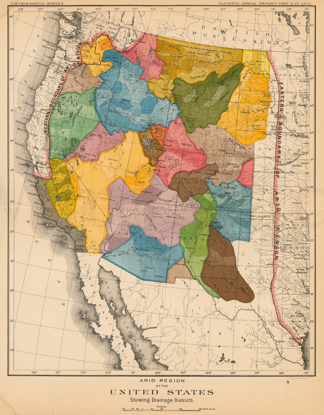 Arid Region of the United States Showing Drainage Districts 1890