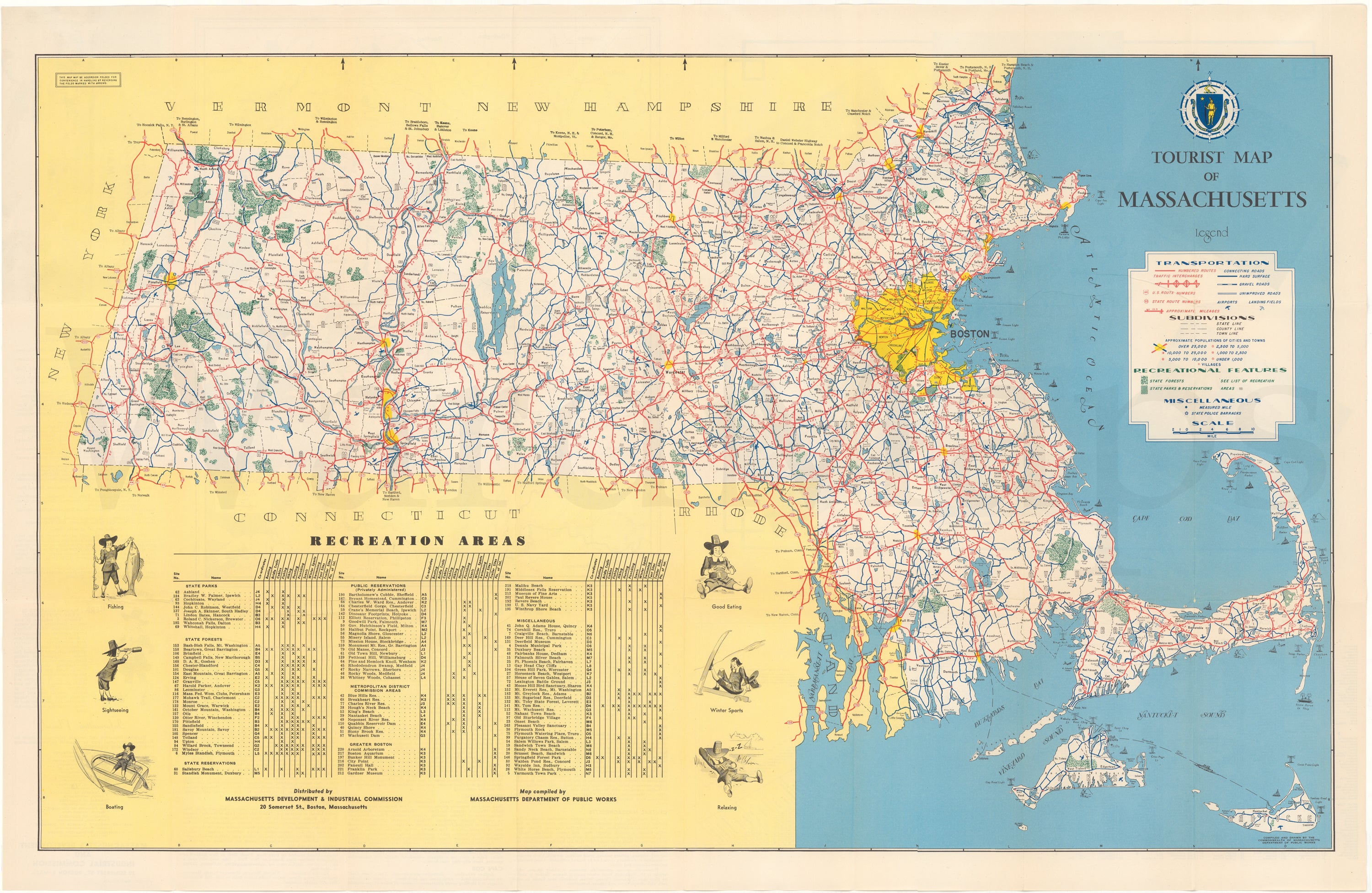 Massachusetts Tourist Map Circa Early 1950s – Wardmaps Llc