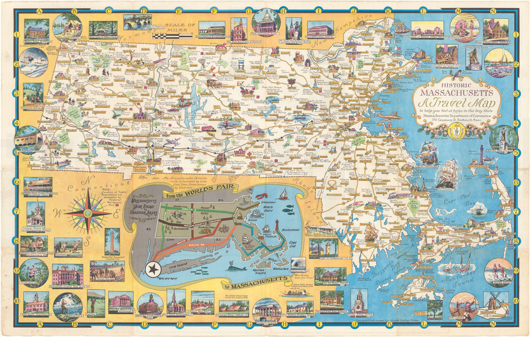 Historic Massachusetts Travel Map 1964