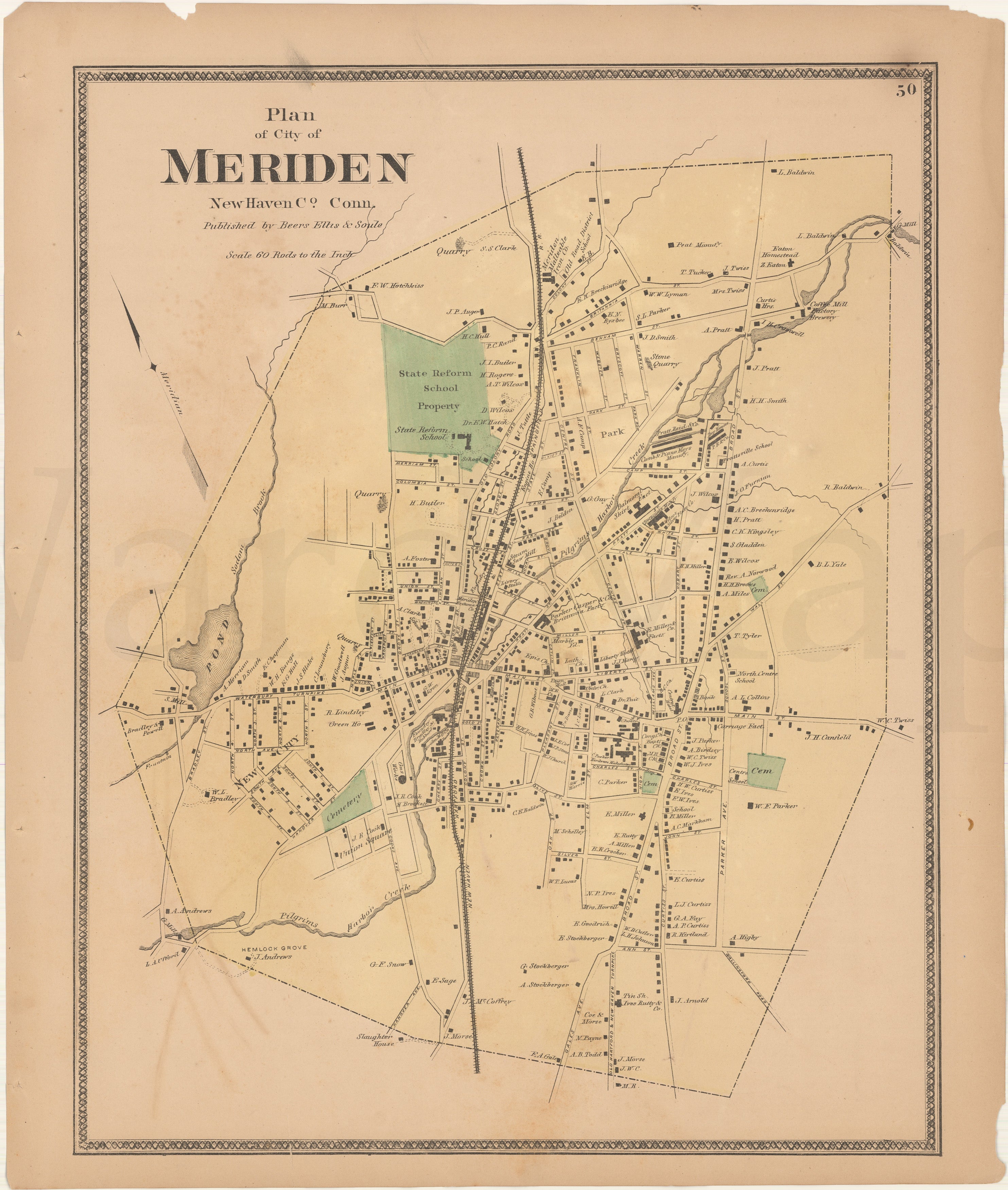 Meriden, Connecticut 1868: Town Center – WardMaps LLC