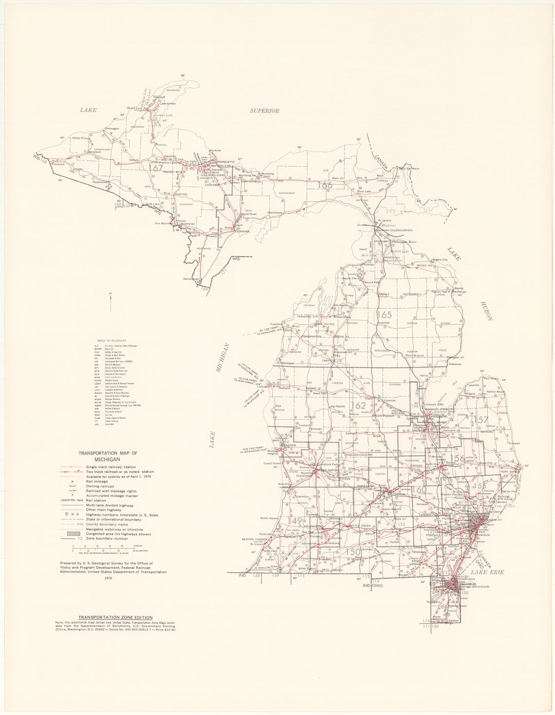 Michigan Transportation Map 1976: Zone Edition