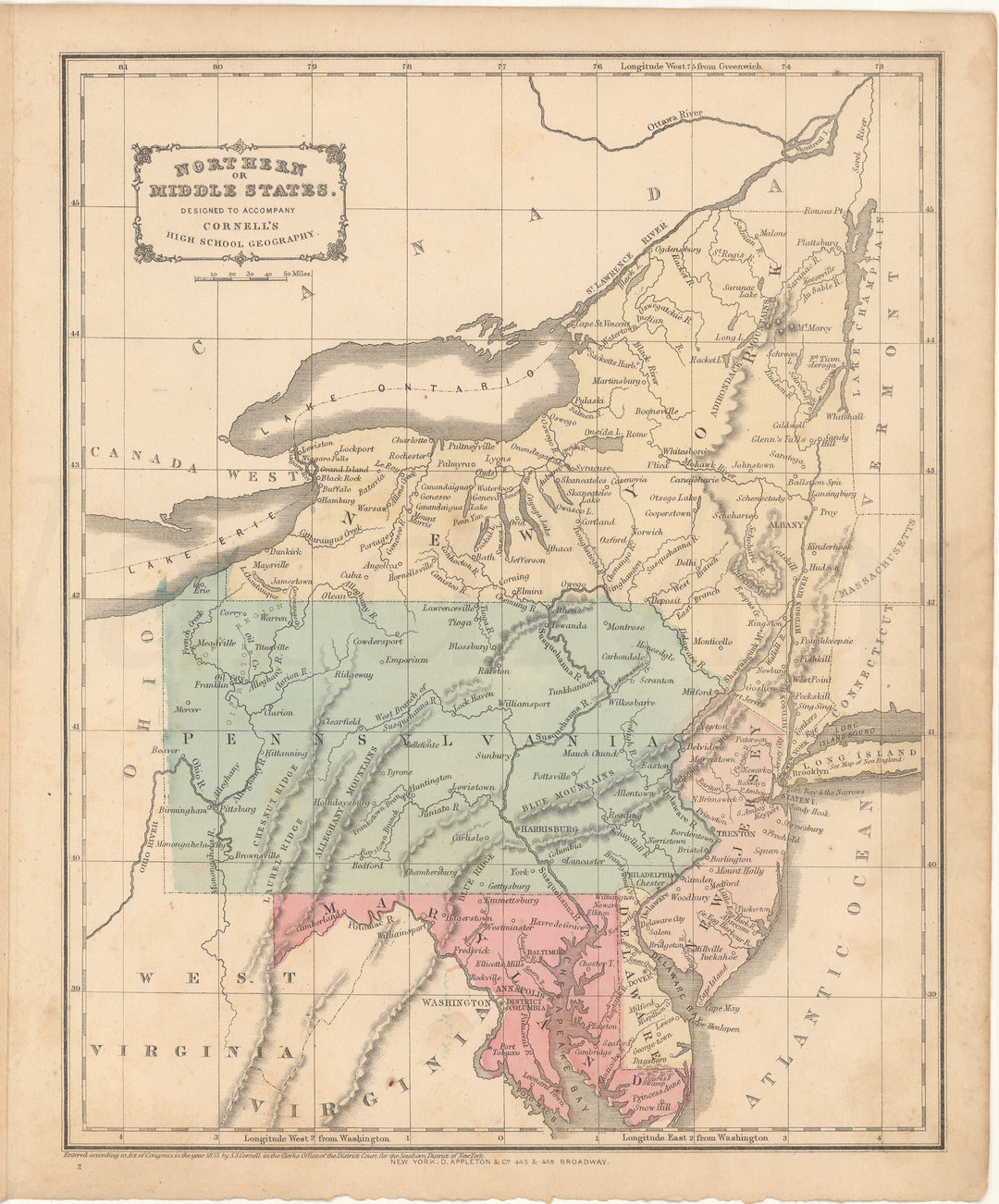 Mid-Atlantic States and New York State 1866 (Cornell's)