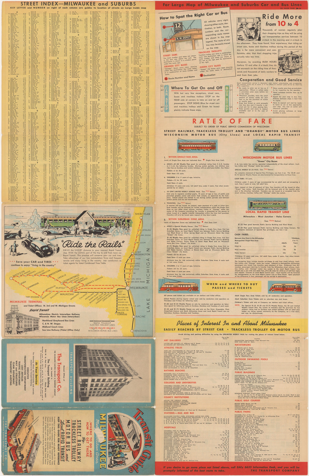Milwaukee, Wisconsin Circa 1946: Street Railway, Trackless Trolley, Motor Bus Guide (Side B)
