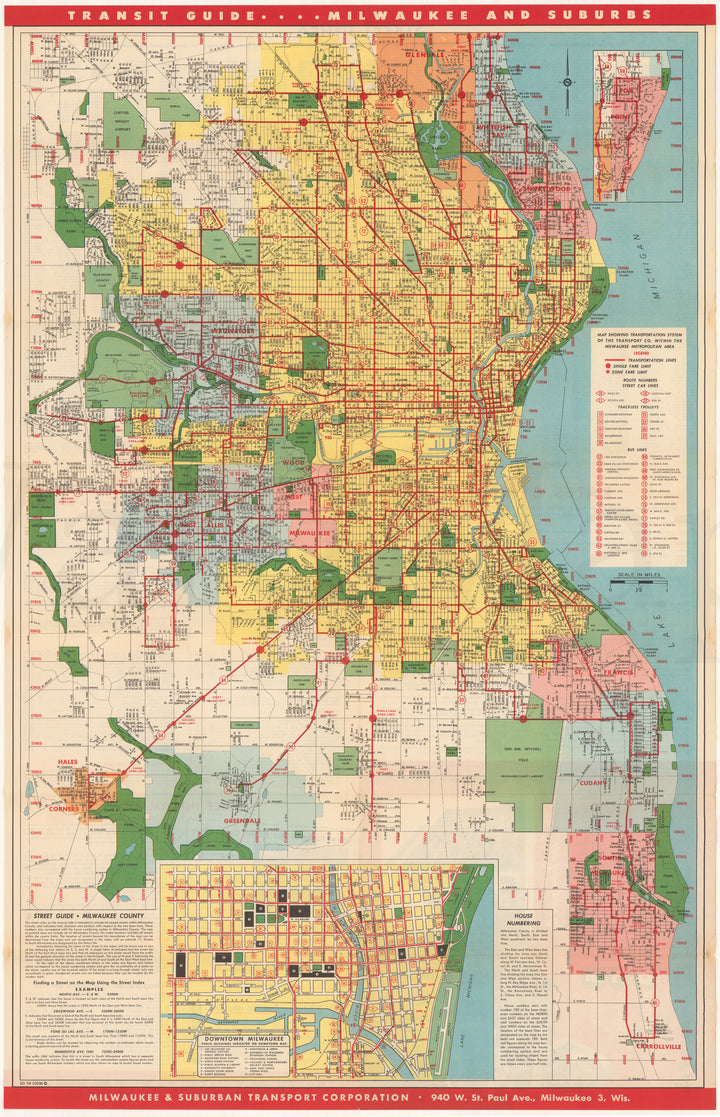 Milwaukee & Suburban Transport Corp. (Wisconsin) System Map 1954