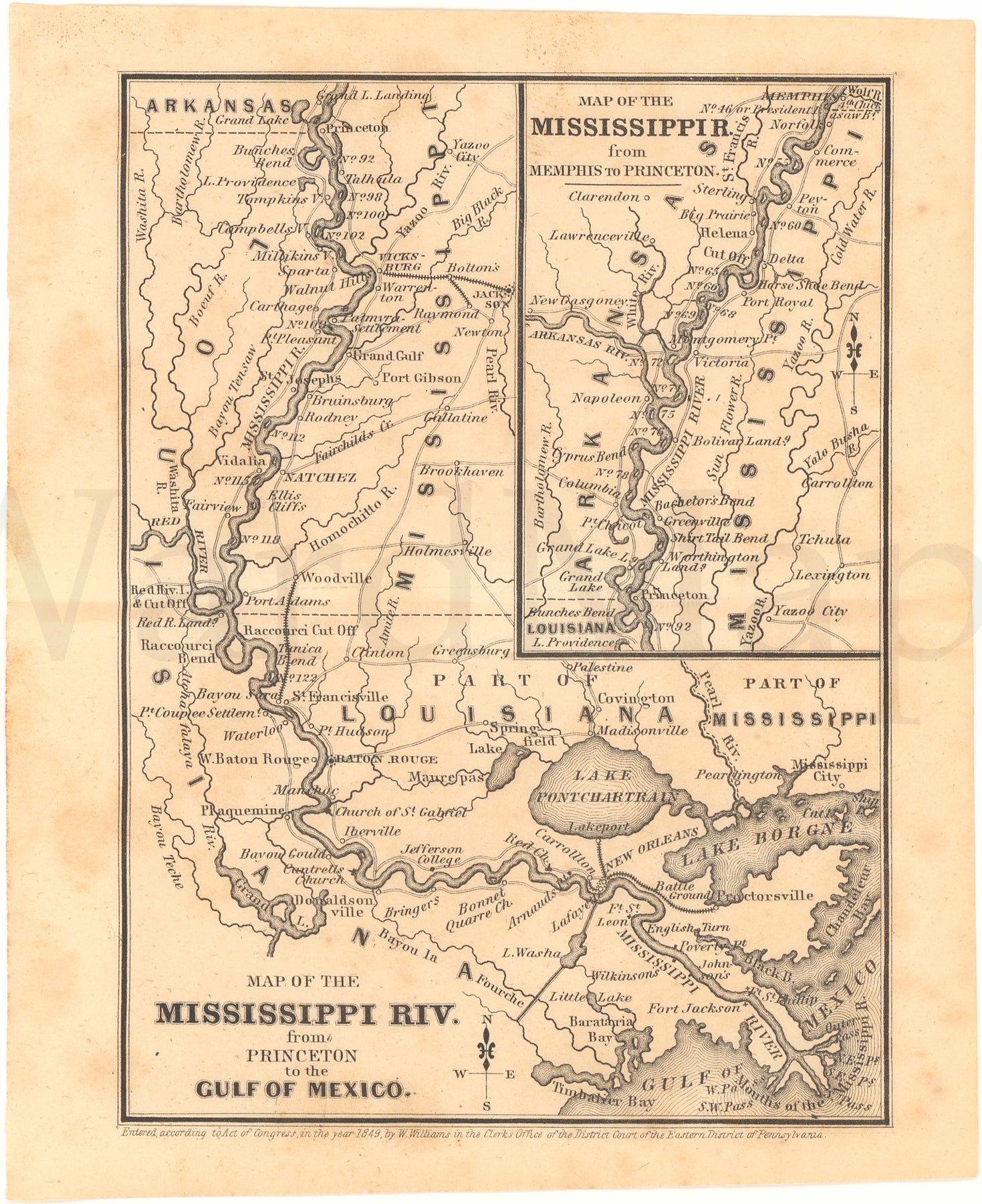 Mississippi River from Memphis (Tennessee) to the Gulf of Mexico 1850