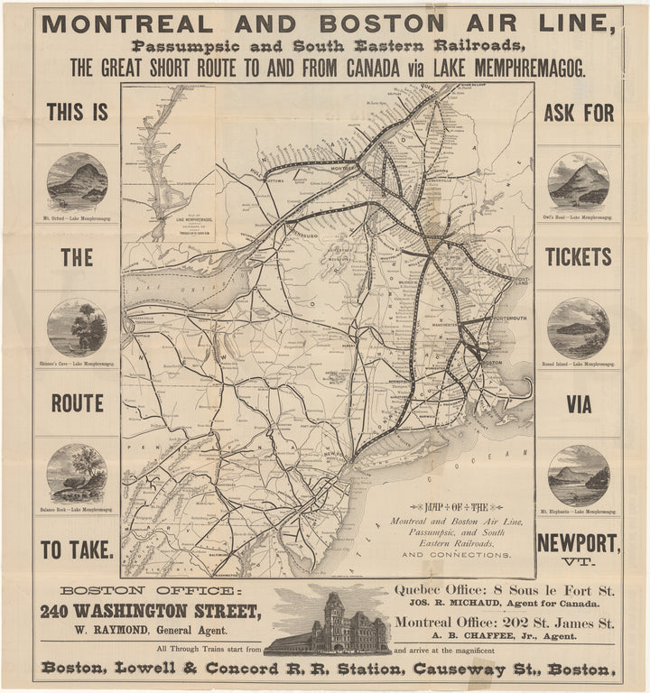 Montreal and Boston Air Line Railroad Map 1882