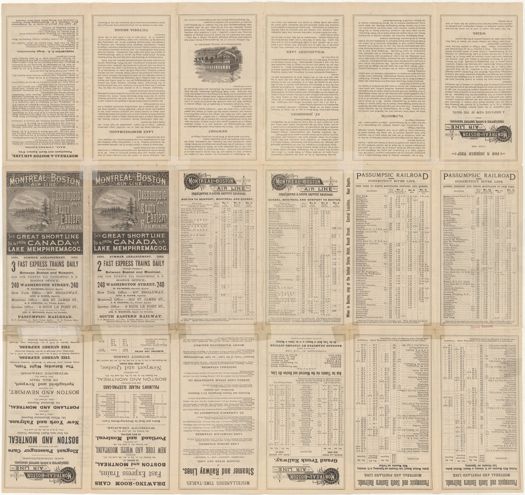 Montreal and Boston Air Line Railroad Map 1882