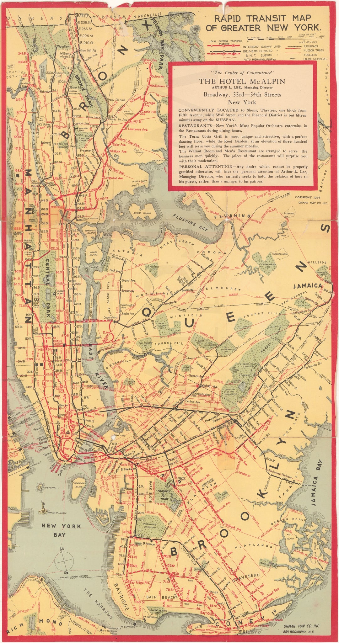 New York City Subway Map 1924 (Hotel McAlpin)