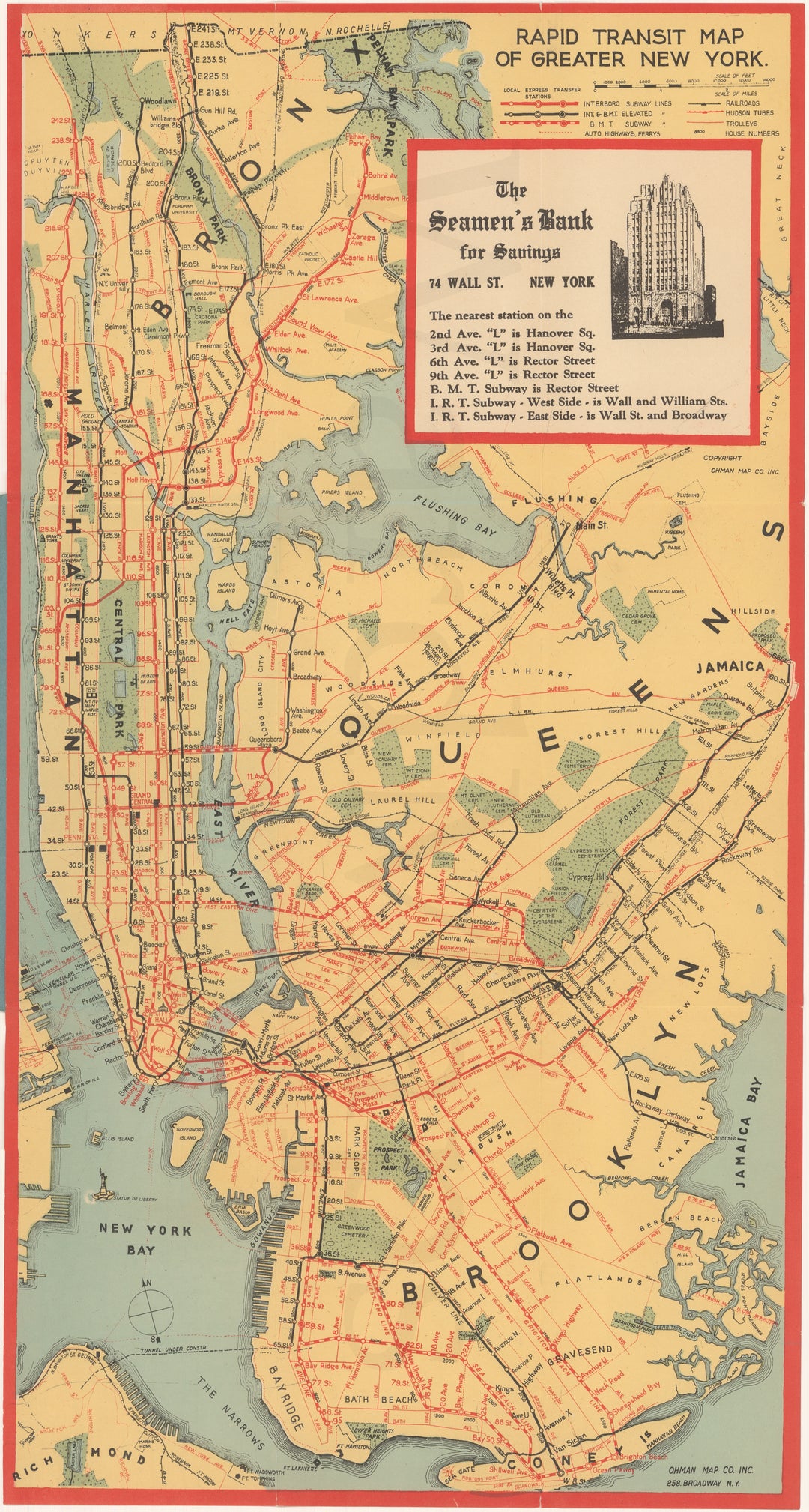 New York City Subway Map 1930 (Seaman's Bank)