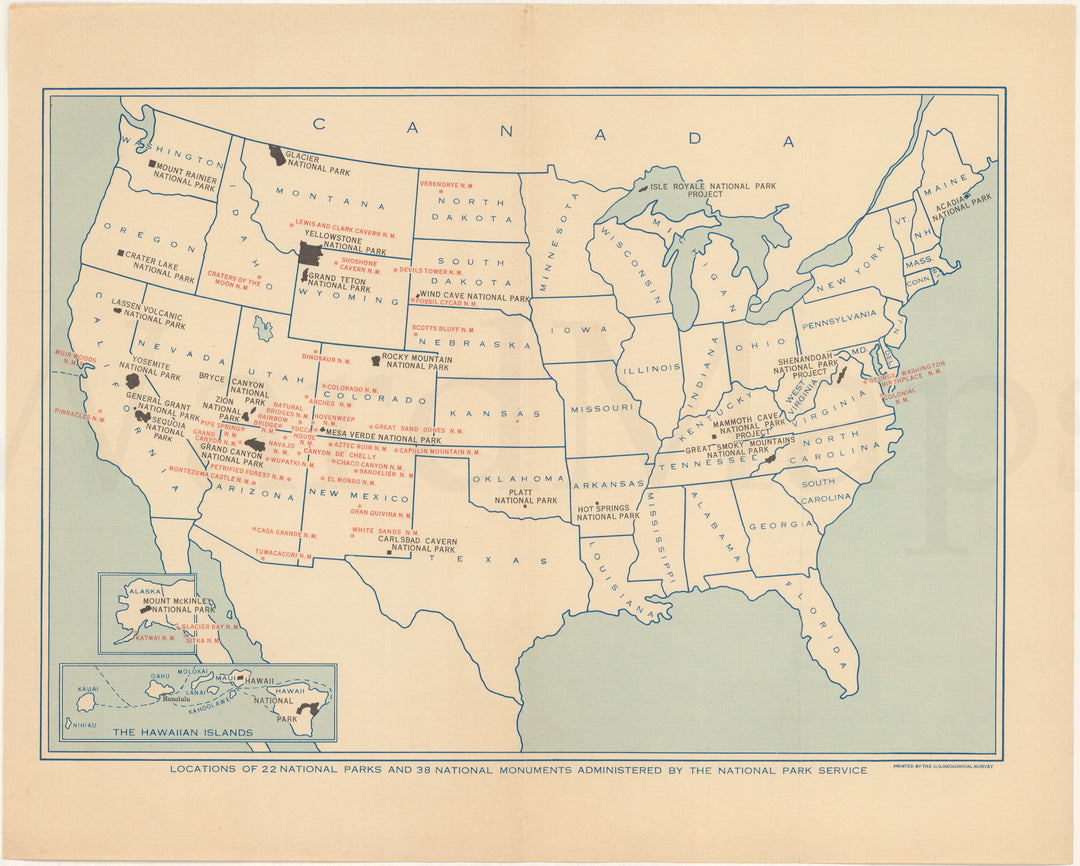 National Parks and Monuments Administered by the National Park Service 1933
