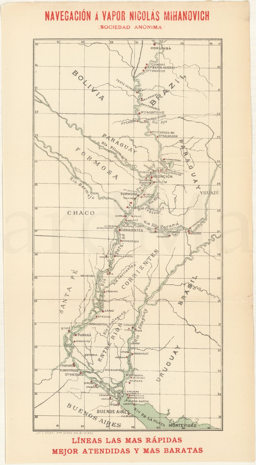Parana River (Argentina, Paraguay, Brazil) 1907: Nicolas Milanovich Steam Navigation