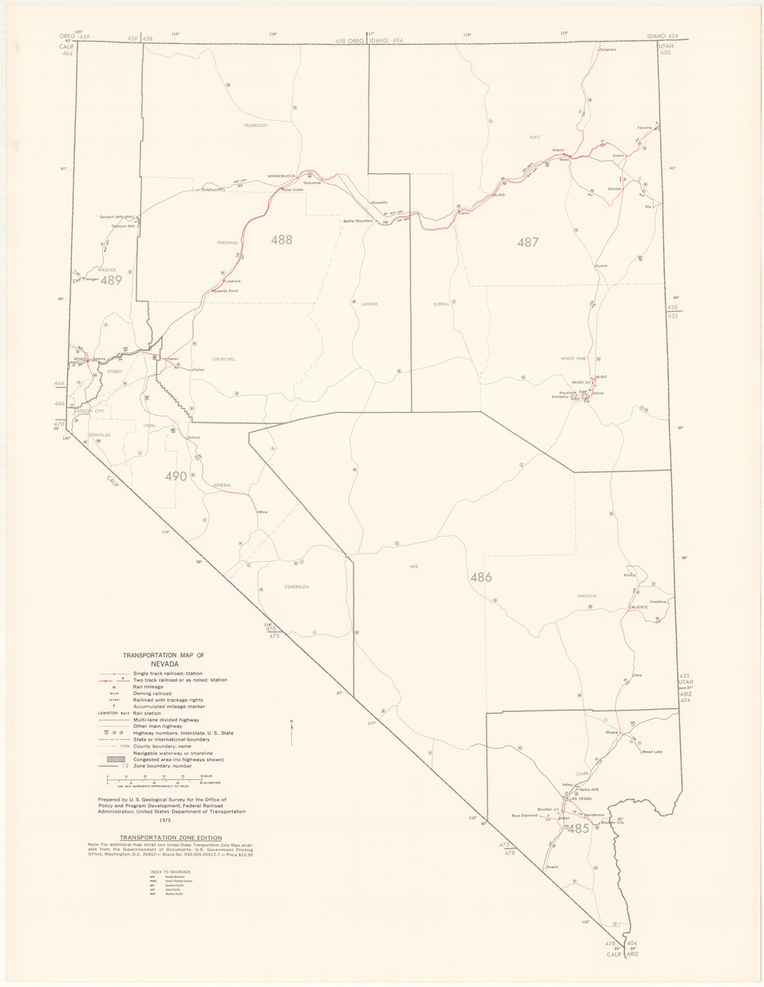 Nevada Transportation Map 1975: Zone Edition