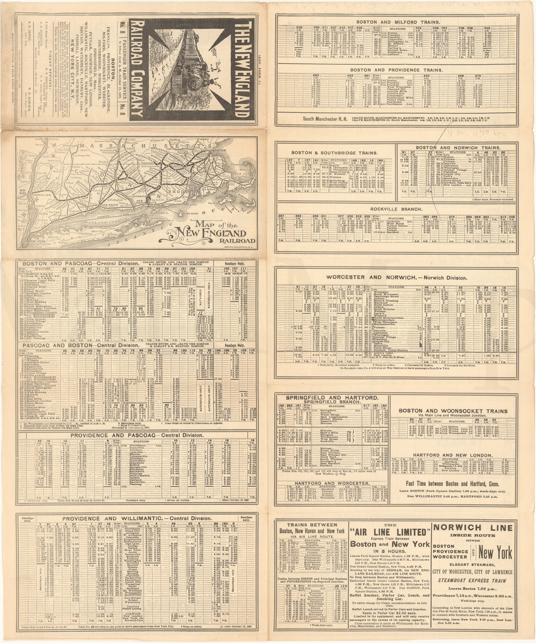 New England Railroad Company Timetable No. 8 1897 (Side A)