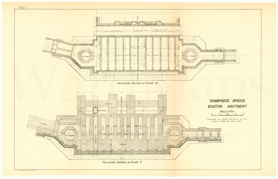 Cambridge Bridge 1909 Plan I: Boston Abutment