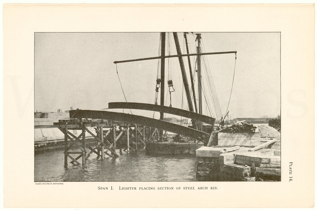 Cambridge Bridge 1909 Plate 14: Span 1 Placing Steel