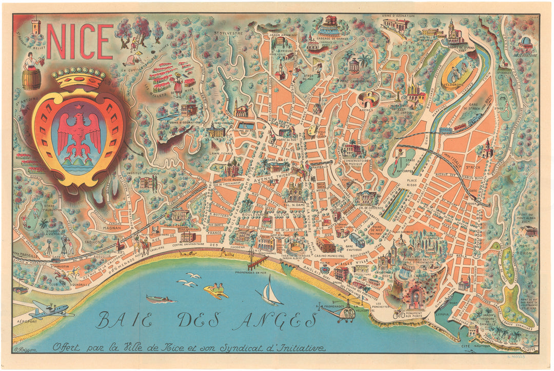 Nice, France 1950 (Pictorial Map)