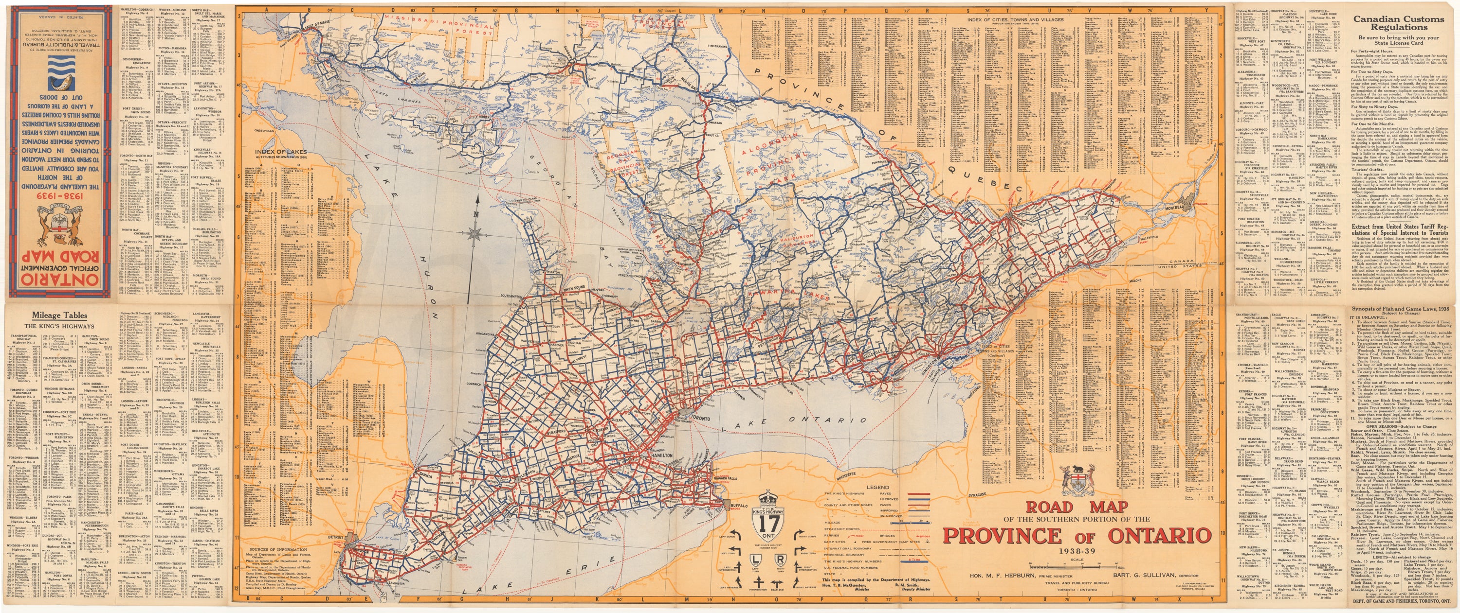 Ontario Road Map 1938-1939 (Northern Portion)