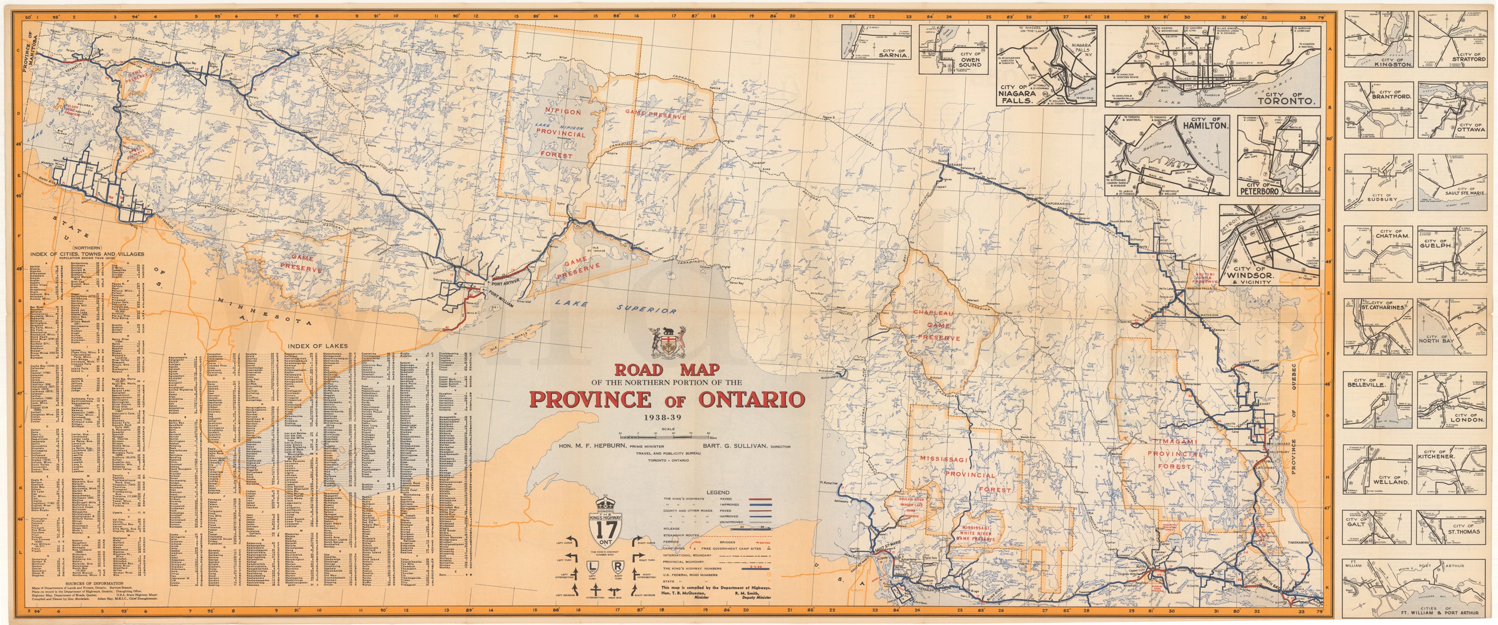Ontario Road Map 1938-1939 (Southern Portion)