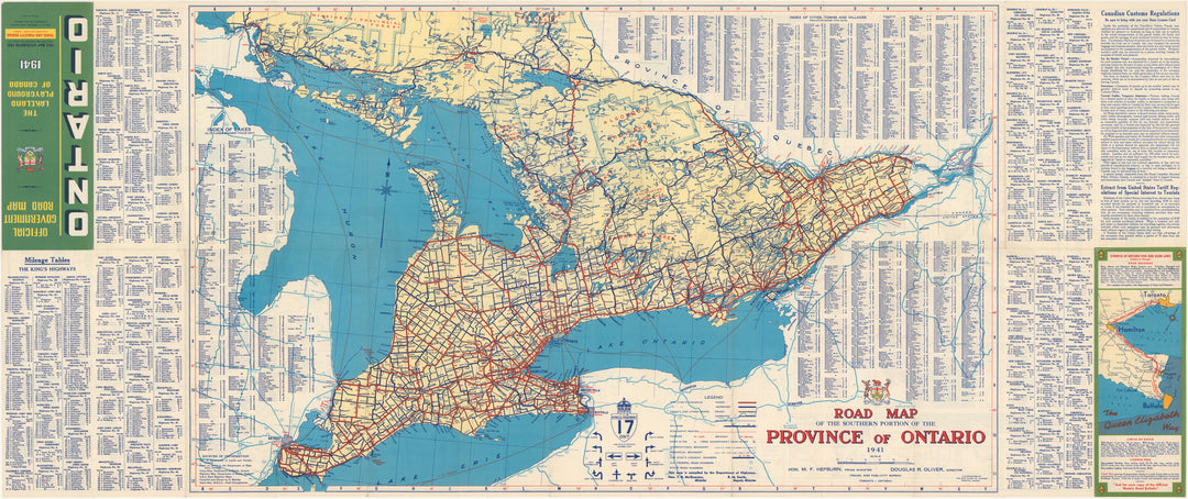 Ontario Road Map 1941 (Southern Portion)