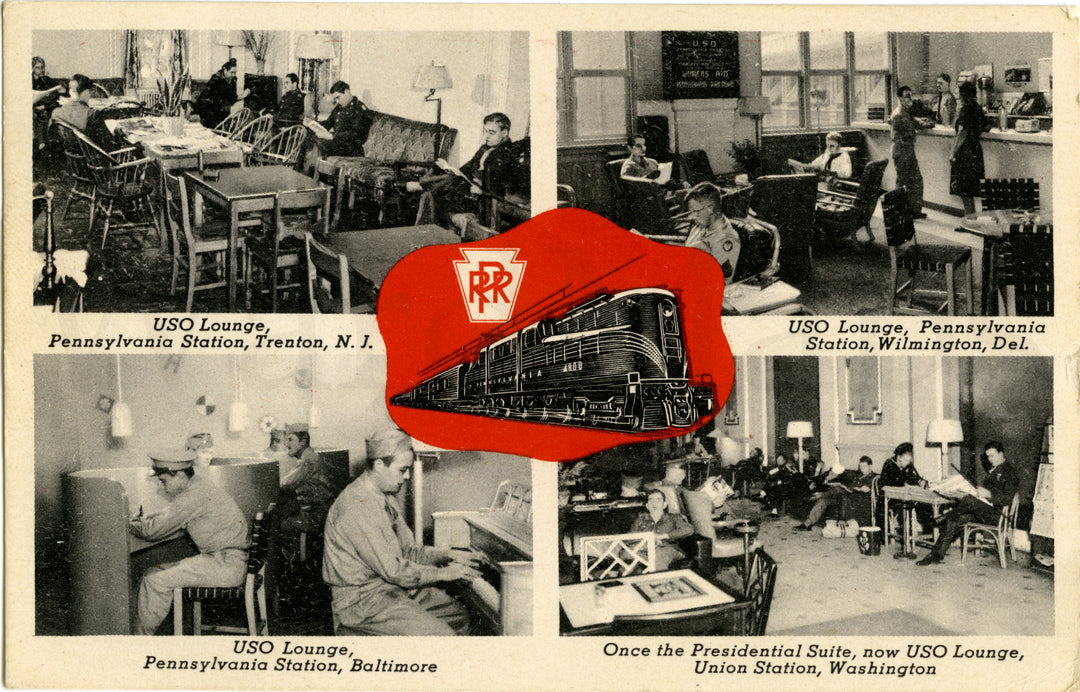 Pennsylvania Railroad USO Lounges Vintage Postcard