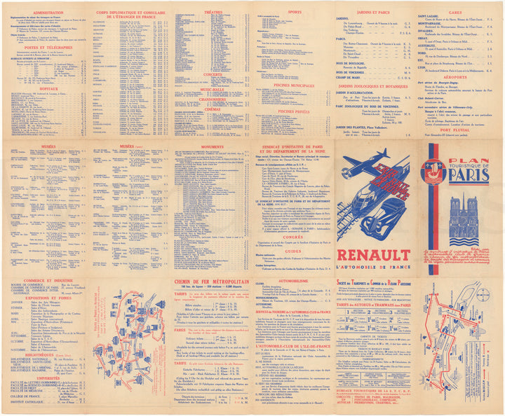 Paris, France 1930s: Transit Map (Metro, Bus, Tram)