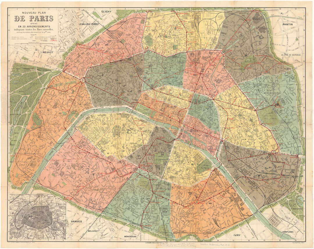 Paris, France Circa 1910-20: 20 Arrondissements