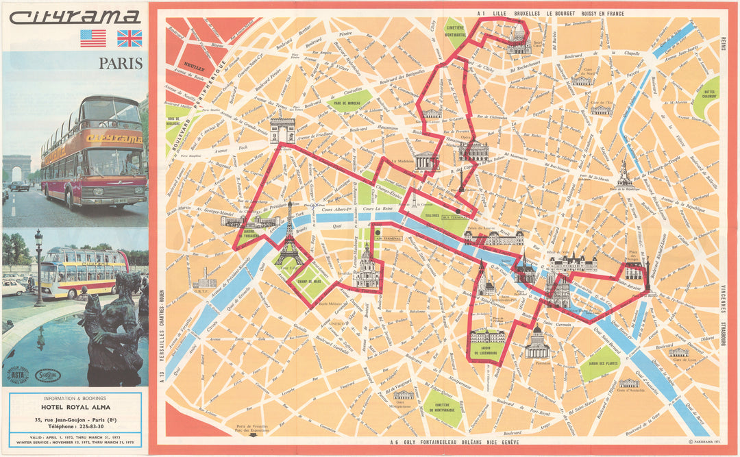 Paris, France 1972: Cityrama Bus Route