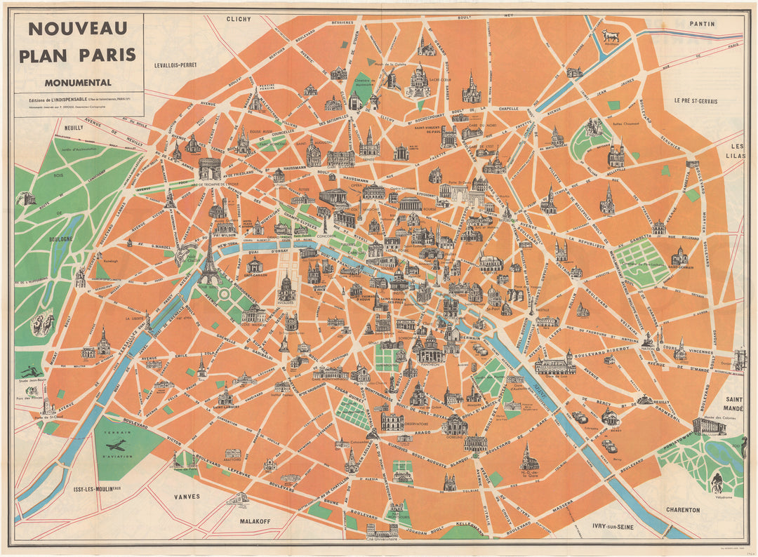 Paris, France 1960: Nouveau Plan Paris Monumental