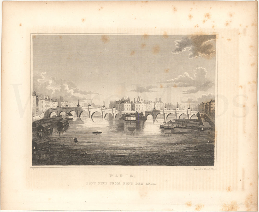 Paris, France 1834: Pont Neuf from Pont des Arts