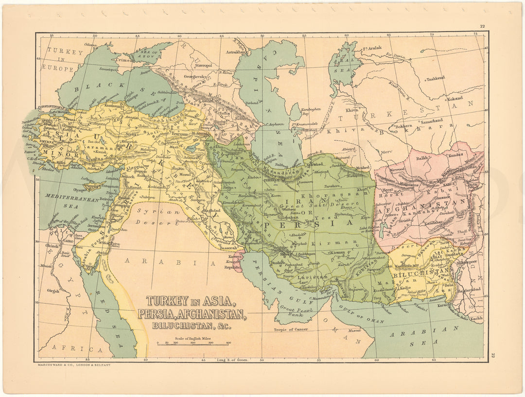 Turkey, Persia, Afghanistan, and Baluchistan circa 1880