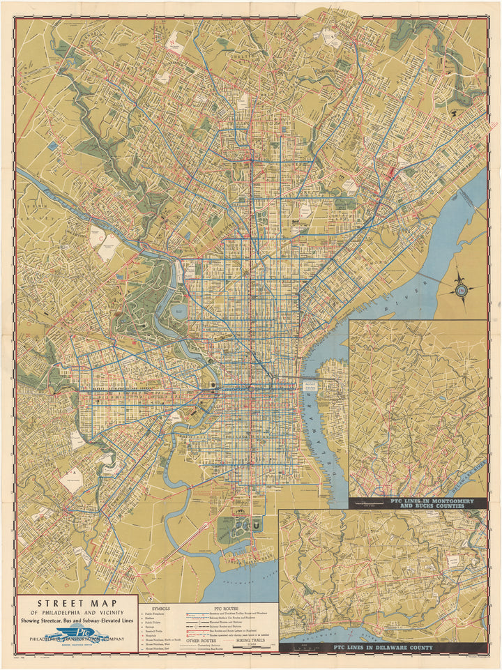 Philadelphia Transportation Co. (Pennsylvania) System Map 1952 March