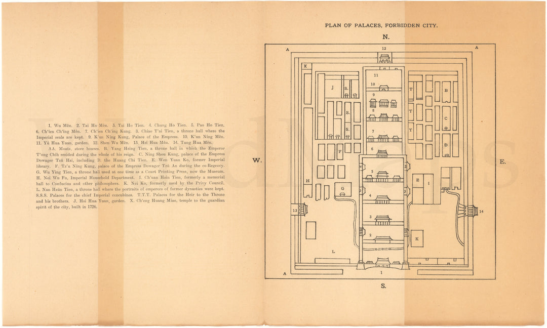 Peking (Beijing) 1922: Plan of Palaces, Forbidden City