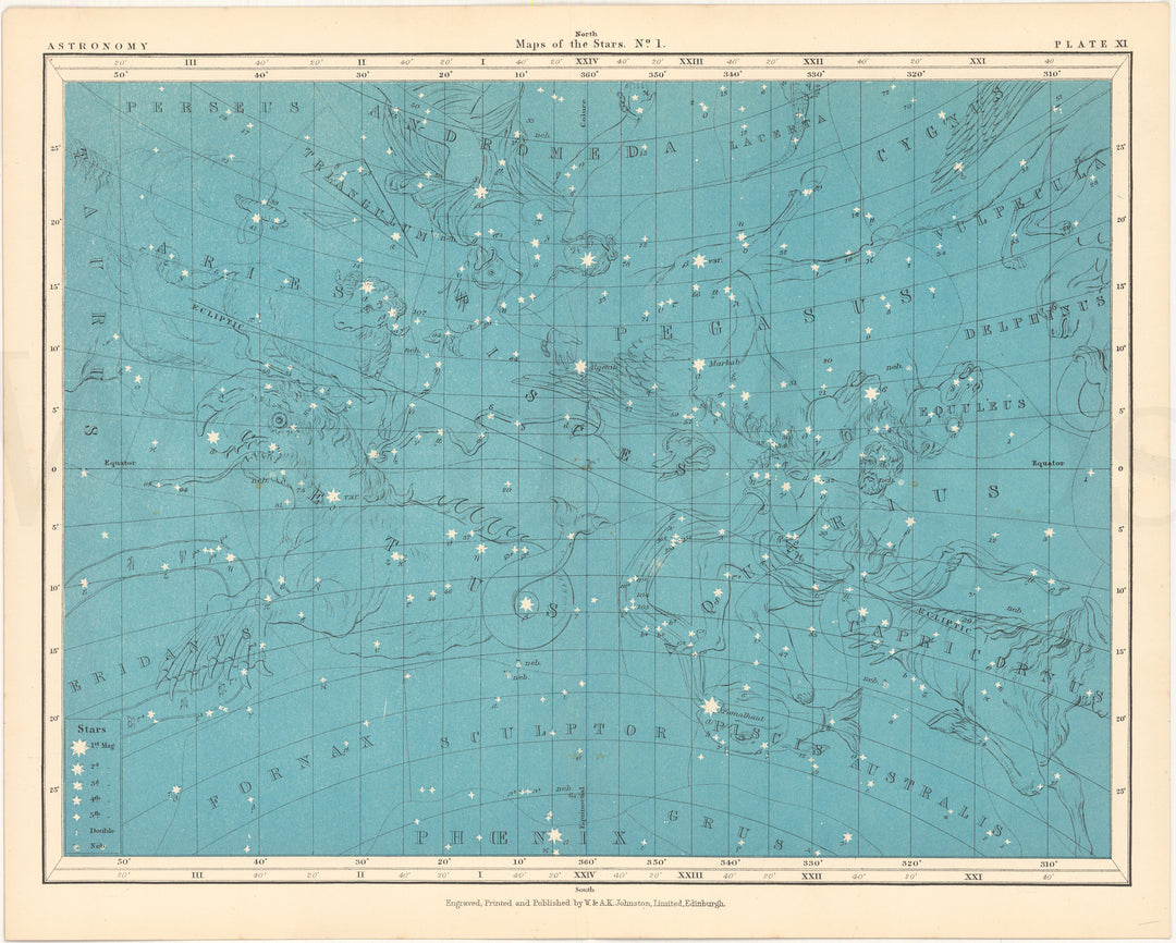 Astronomy c1910 Plate 11: Star Map No. 1