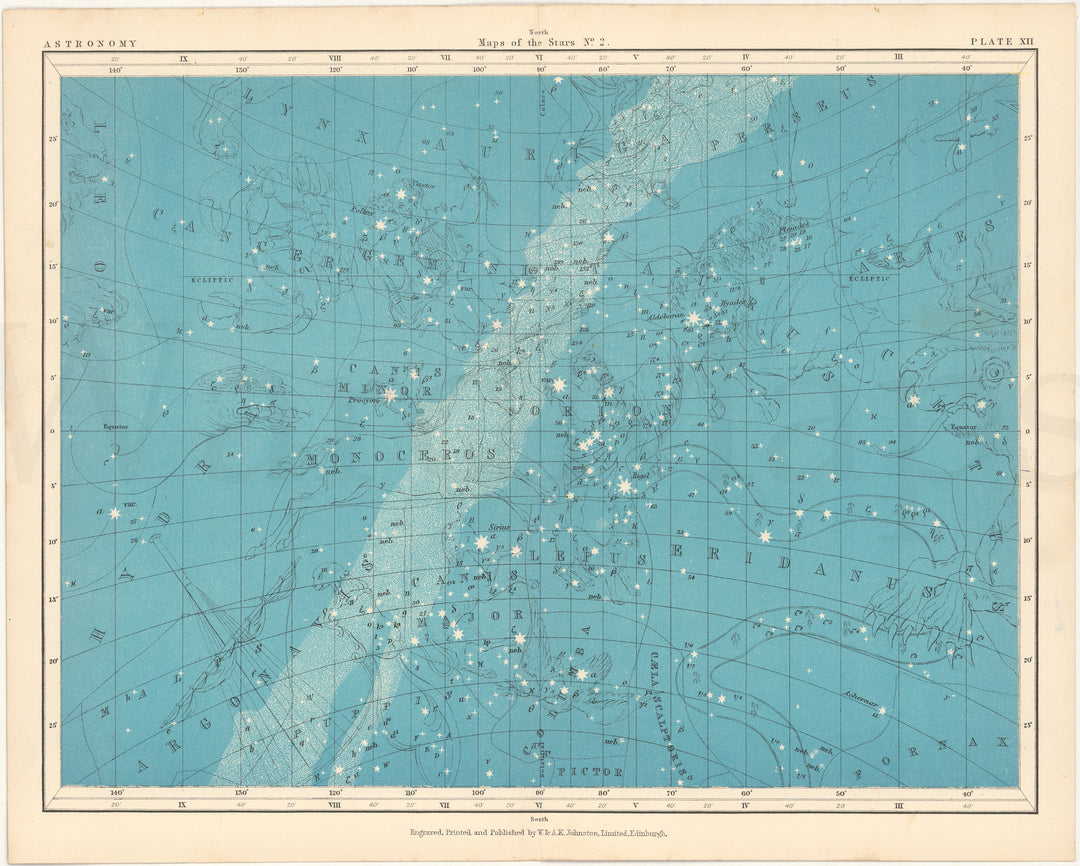 Astronomy c1910 Plate 12: Star Map No. 2