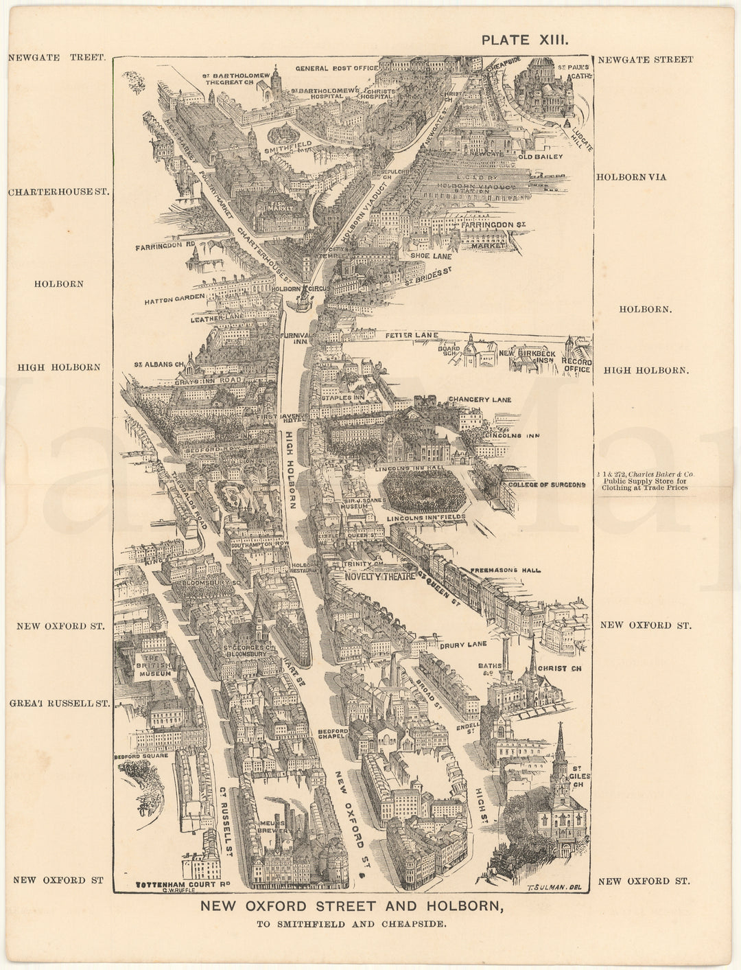 London, England Street View 1885 Plate 13: New Oxford Street and Holborn