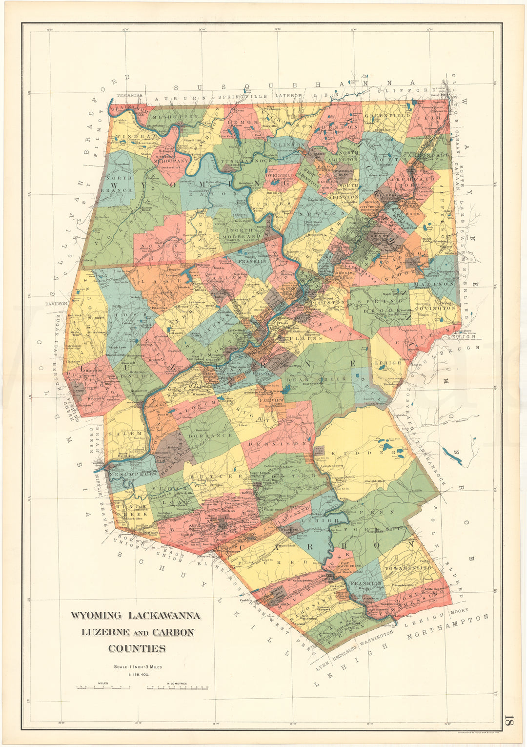 Pennsylvania 1901 Plate 18: Carbon, Lackawanna, Luzerne, and Wyoming Counties