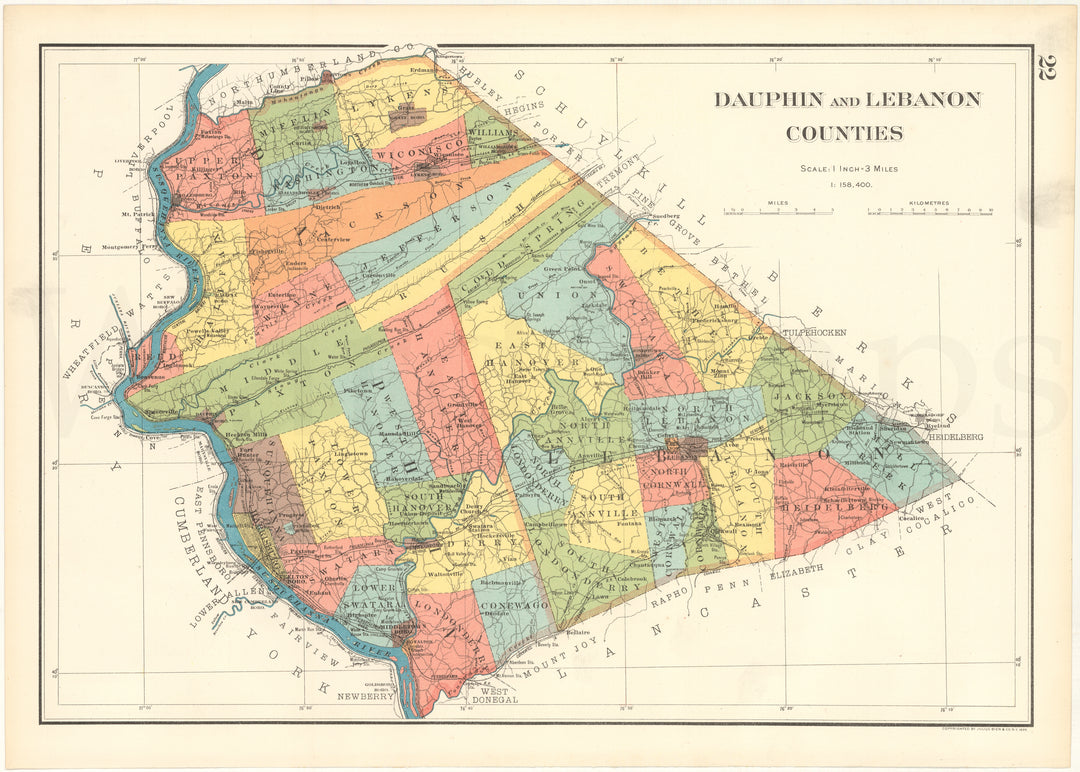 Pennsylvania 1901 Plate 22: Dauphin and Lebanon Counties