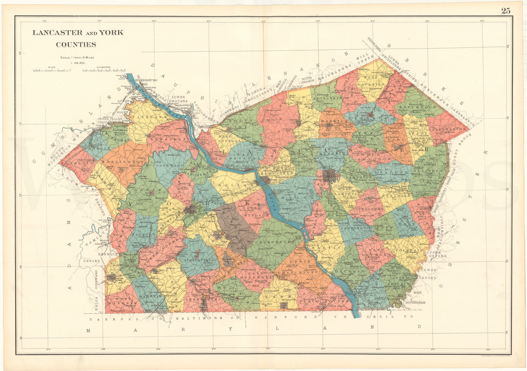 Pennsylvania 1901 Plate 25: Lancaster and York Counties