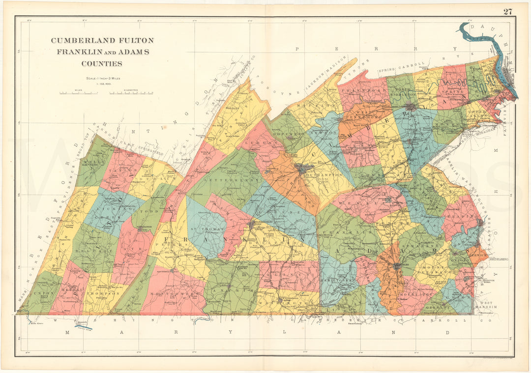 Pennsylvania 1901 Plate 27: Adams, Cumberland, Franklin, and Fulton Counties