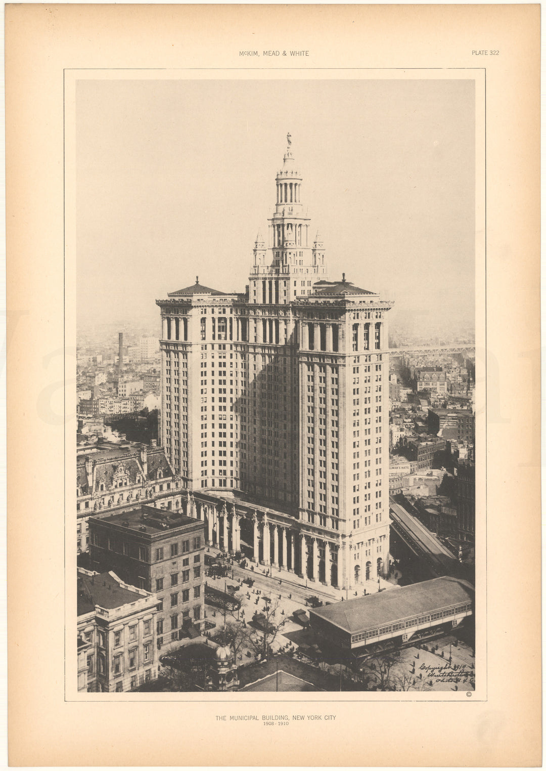 McKim, Mead & White Plate 322: Municipal Building, New York, NY 1908