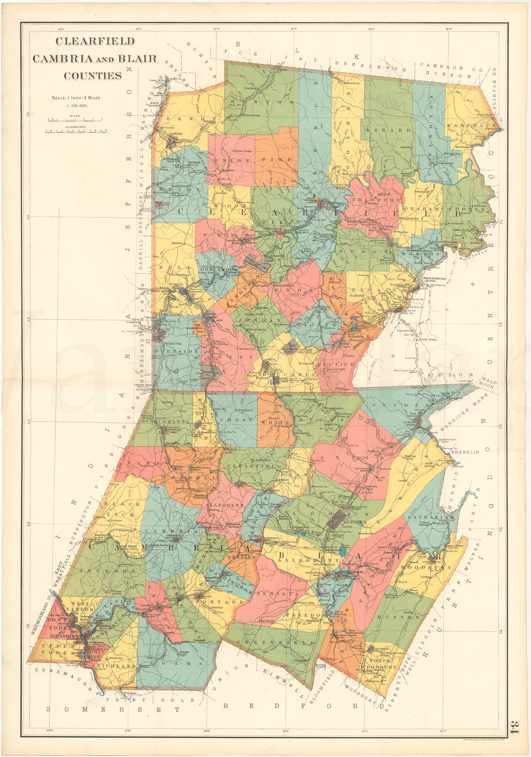 Pennsylvania 1901 Plate 34: Cambridge, Clearfield, and Blair Counties