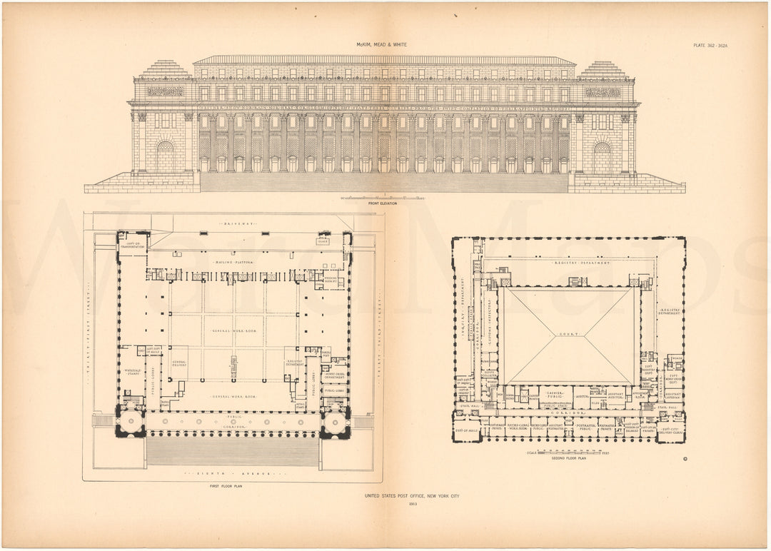 McKim, Mead & White Plate 362-362A: Farley Post Office, New York, NY 1913