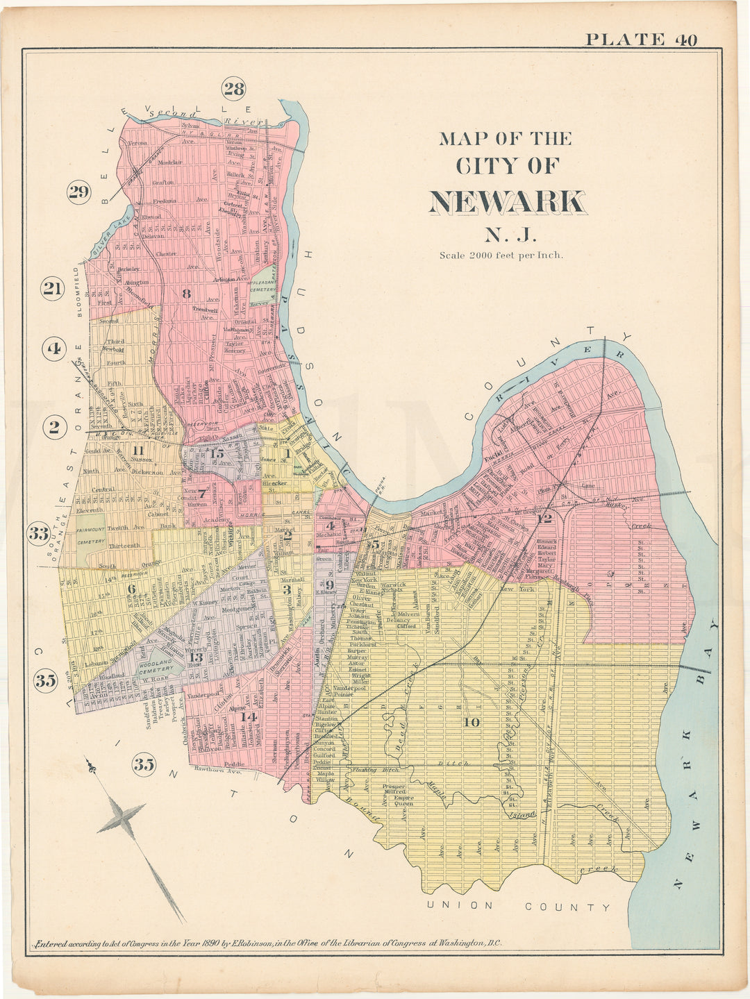 Essex County, New Jersey 1890 Plate 040: Newark