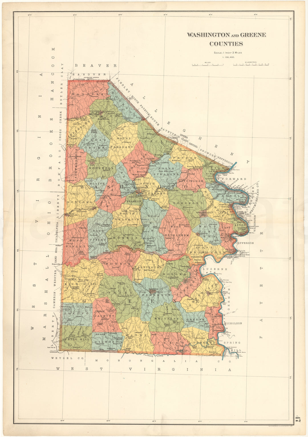 Pennsylvania 1901 Plate 47: Greene and Washington Counties