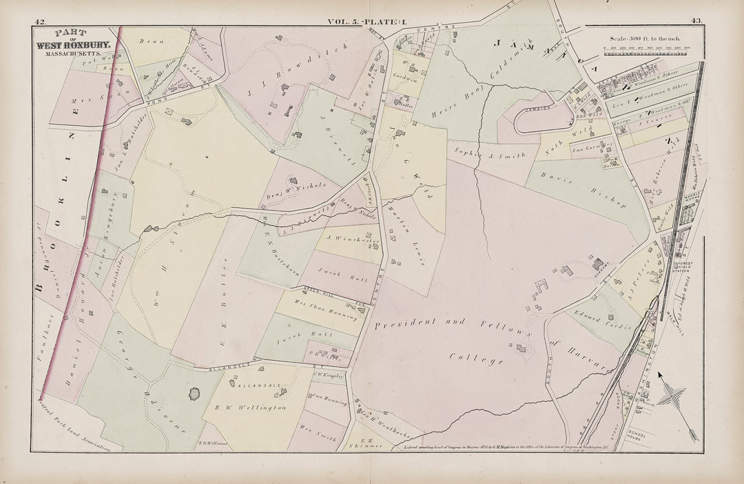 Suffolk County, Massachusetts Vol. 5 1874 Plate I: Jamaica Plain