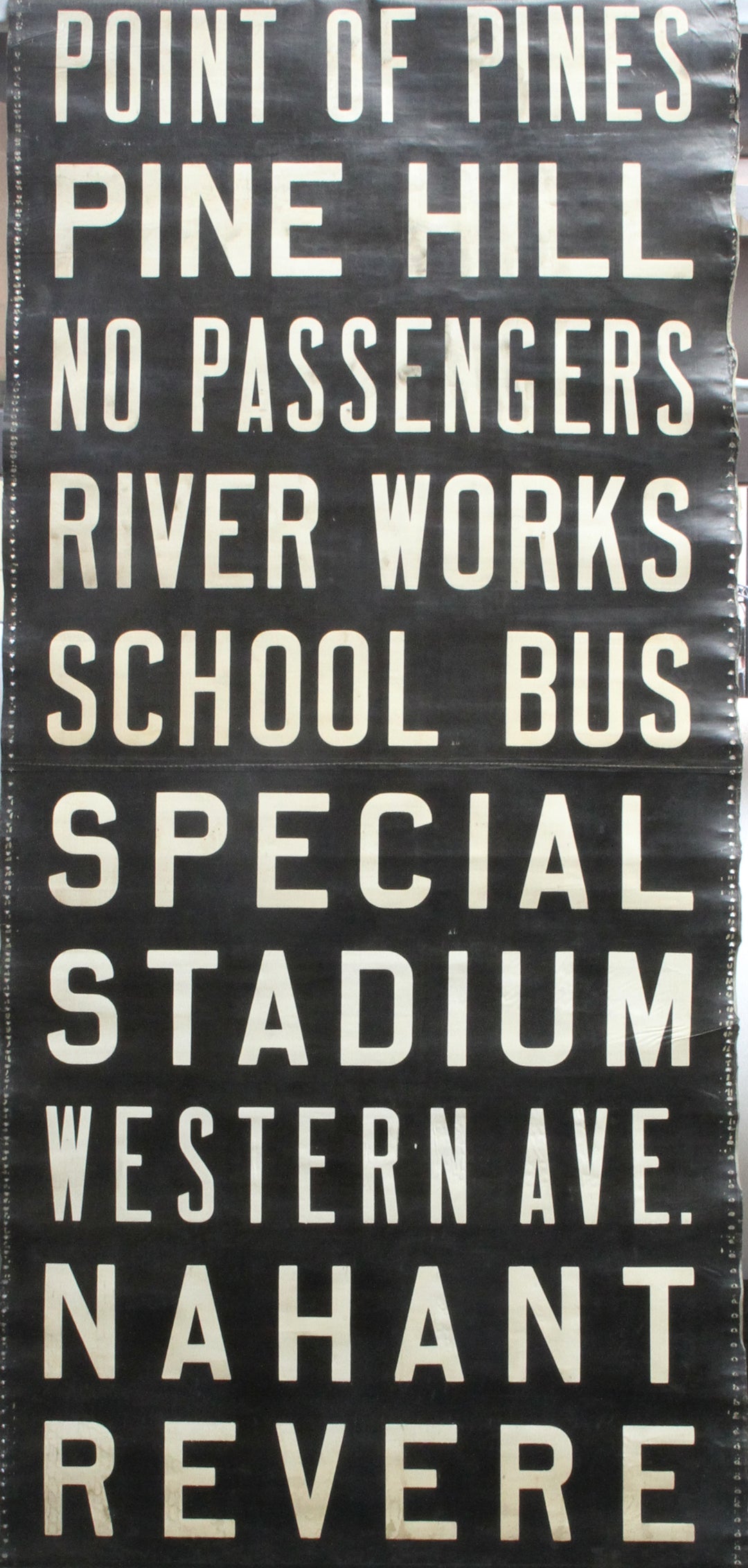 E. Mass. St. Ry. Co. Rollsign Curtain: Point of Pines, Revere, River Works, Nahant, etc.