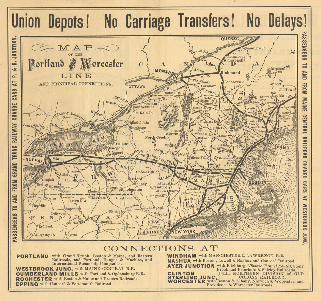 Portland & Worcester Line Railroad Timetable Oct. 18, 1880 (Map)